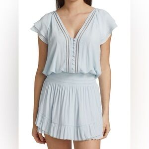 Ramy‎ Brook Lola Ruffle Smocked Mini Dress Misty Blue